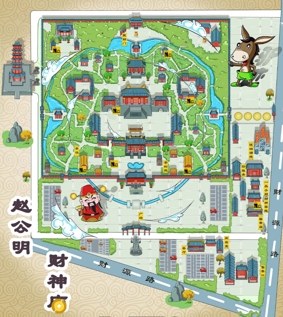 曲松寺庙类手绘地图